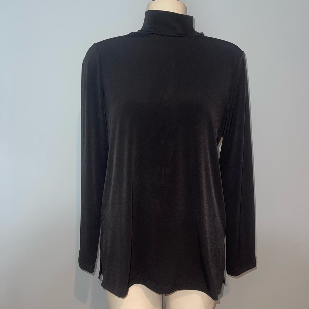 Susan Graver black long sleeve mock turtleneck top shirt woman’s XS